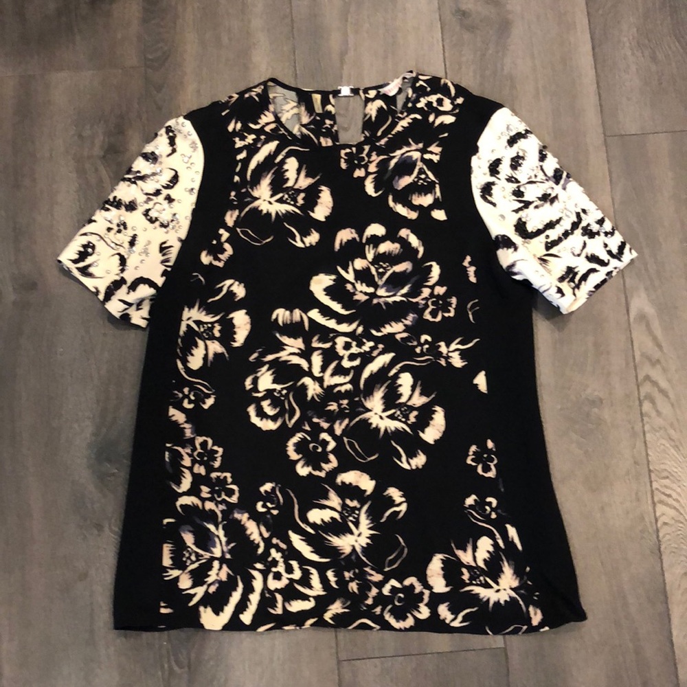 Rebecca Taylor Black and White Floral Studded Top
